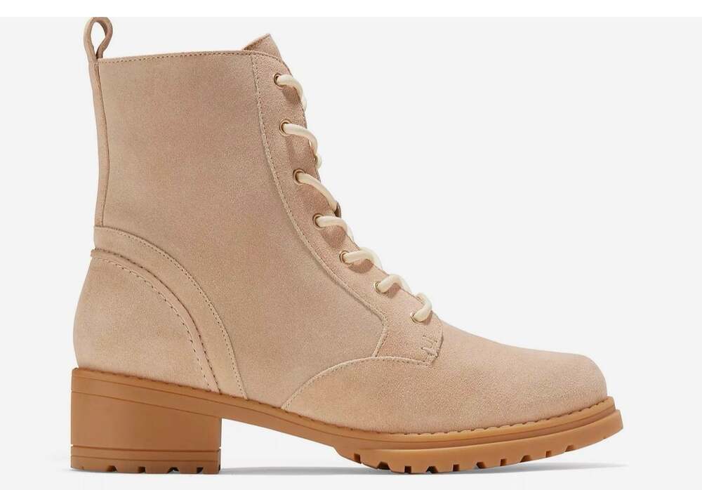 Cole Haan Camea Combat Boots Beige Suede Waterproof Lace Up Block Heel size 7 B